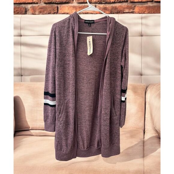 NWT Inspired Hearts Long Cardigan Hoodie Sz Small Women Open Front Stripes - Picture 1 of 5